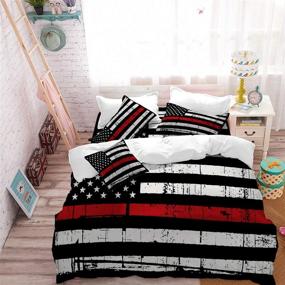 img 3 attached to Покрывало для кровати на День независимости – Одеяло с флагом США двойного размера | Цветной красно-черно-белый полосатый чехол для одеяла | 3D-печать | Застежка-молния | Набор постельных принадлежностей из 2 шт. (без одеяла)