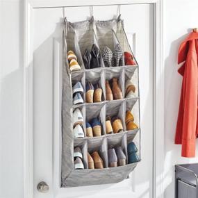 img 3 attached to 👞 mDesign Over The Door Shoe Storage Cubby, 16 Pairs - Organizes Shoes, Handbags, Clutches, Accessories - 10 Shelf Hanging Storage Unit - Textured Print - Taupe/Tan