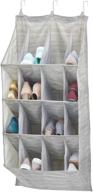 👞 mdesign over the door shoe storage cubby, 16 pairs - organizes shoes, handbags, clutches, accessories - 10 shelf hanging storage unit - textured print - taupe/tan logo