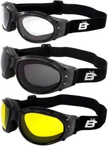 img 4 attached to Three (3) Pairs Birdz Eagle Padded Motorcycle Goggles: Multi-Weather Day and Night Riding Comfort with Clear, Smoke, and Yellow Lenses