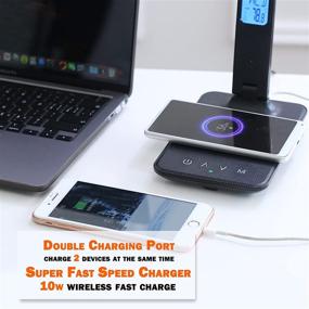 img 3 attached to 💡 Black Foldable LED Desk Lamp with Fast Wireless Charger, USB Charging Port, Clock Alarm Date Temperature. Multiple Lighting Modes, Dimmable Lighting for Home Office