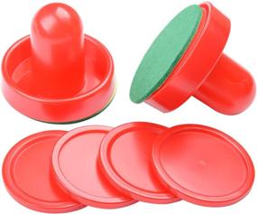 img 4 attached to 🏒 Muzoct Great Goal Handles Pushers Replacement Accessories for Game Tables - Set of 2 Red Air Hockey Pushers and 4 Red Pucks for Kids