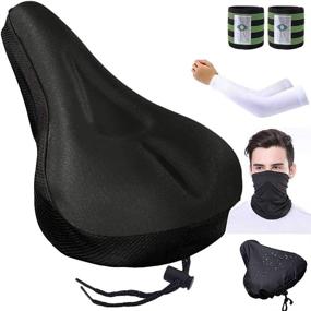 img 4 attached to Narrow Exercise Bicycle Seat Cushion Cover - Karetto Gel Bike Seat 🚴 Cover with Water and Dust Resistant Pad, Reflective Band and Bandanas for Cycling