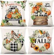 🍂 bowount fall thanksgiving pillow covers: set of 4 autumn decorations 18x18 inch throw pillowcase - sunflower, pumpkin truck, farmhouse linen cushion case for sofa & home decor логотип