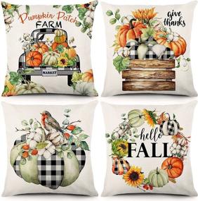 img 4 attached to 🍂 Bowount Fall Thanksgiving Pillow Covers: Set of 4 Autumn Decorations 18x18 Inch Throw Pillowcase - Sunflower, Pumpkin Truck, Farmhouse Linen Cushion Case for Sofa & Home Decor