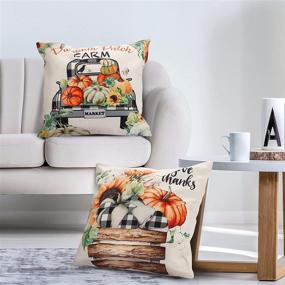 img 1 attached to 🍂 Bowount Fall Thanksgiving Pillow Covers: Set of 4 Autumn Decorations 18x18 Inch Throw Pillowcase - Sunflower, Pumpkin Truck, Farmhouse Linen Cushion Case for Sofa & Home Decor