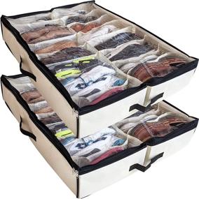 img 4 attached to 👠 Belle Matinee Under The Bed Shoe Storage Organizer (Set of 2), Holds Up to 24 Pairs, Underbed Storage Solution