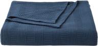 nautica rope stripe collection blanket - 100% cotton, breathable & ideal for all seasons, prewashed for added softness, queen size, navy logo