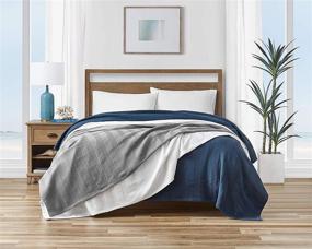 img 1 attached to Nautica Rope Stripe Collection Blanket - 100% Cotton, Breathable & Ideal for All Seasons, Prewashed for Added Softness, Queen Size, Navy