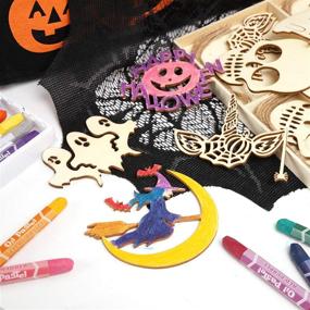 img 2 attached to 🎃 N&T NIETING 27Pcs Halloween Wooden Slices: Unfinished Ornaments with Jute Twine, Wood Cutouts Embellishments for DIY Craft Halloween Decorations