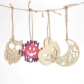 img 1 attached to 🎃 N&T NIETING 27Pcs Halloween Wooden Slices: Unfinished Ornaments with Jute Twine, Wood Cutouts Embellishments for DIY Craft Halloween Decorations