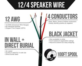 img 2 attached to Провод для динамиков Voltive 12/4 - 12 AWG/ 4-х проводный - UL перечень для установки в стены/изделия на открытом воздухе/в земле - Медь электролитически непламенеющая (OFC) - 100 футов намотка - черный.