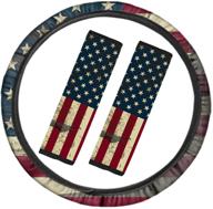 neoprene anti slip car steering wheel covers and shoulder seat belt pads set car accessories for women and girls (american flag 01) logo