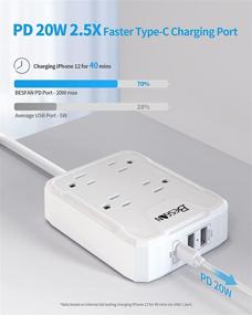 img 2 attached to Блок розеток BESFAN с функцией Power Delivery и USB C (20 Вт), удлинитель с 4 выходами, 2 портами USB-A и 1 портом USB-PD, плоский шнур с 4.6 фута для путешествий, дома и офиса