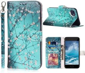 img 4 attached to 🌸 JanCalm Plum Blossom iPhone 8 Wallet Case: Stylish PU Leather Flip Cover with Wrist Strap, Card Holder, and Stand Feature