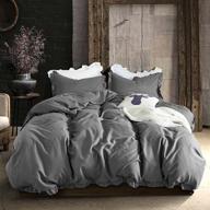 🛏️ queen size ruffle duvet cover set - vintage farmhouse style with fringed ruffles, soft microfiber comforter cover - shabby chic quilt bedding, solid dark gray color logo