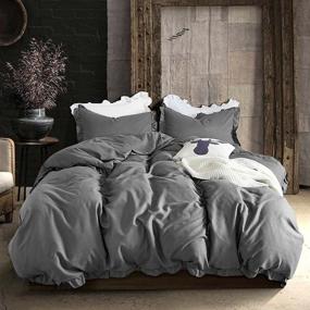 img 4 attached to 🛏️ Queen Size Ruffle Duvet Cover Set - Vintage Farmhouse Style with Fringed Ruffles, Soft Microfiber Comforter Cover - Shabby Chic Quilt Bedding, Solid Dark Gray Color