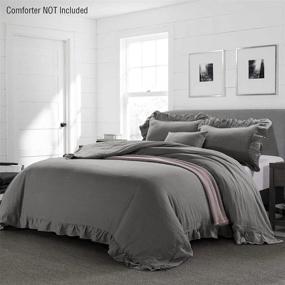 img 3 attached to 🛏️ Queen Size Ruffle Duvet Cover Set - Vintage Farmhouse Style with Fringed Ruffles, Soft Microfiber Comforter Cover - Shabby Chic Quilt Bedding, Solid Dark Gray Color