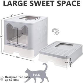 img 3 attached to Large Grey Foldable Cat Litter Box with Lid - Enclosed Potty for Cats, Top Entry Anti-Splashing Toilet - Easy to Clean, Includes Cat Litter Scoop and 2-1 Cleaning Brush