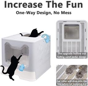 img 2 attached to Large Grey Foldable Cat Litter Box with Lid - Enclosed Potty for Cats, Top Entry Anti-Splashing Toilet - Easy to Clean, Includes Cat Litter Scoop and 2-1 Cleaning Brush