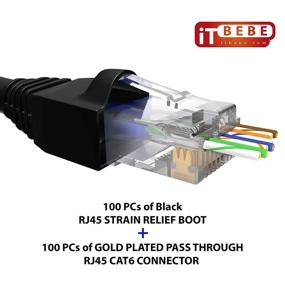 img 1 attached to 🔌 100-Piece Pass Through RJ45 Cat6 Connectors with Black Strain Relief Boots - Perfect for 24 AWG Cables