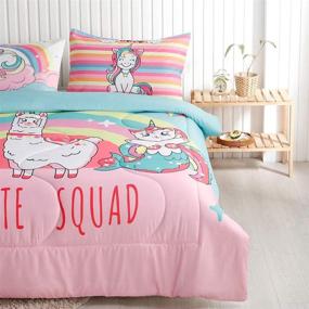 img 2 attached to 🦄 Enchanting Roscloud Kids Unicorn Twin/Full Comforter Sets: Vibrant Rainbow Mermaid Girls Pink Bedding Sets with Alpaca Cat Cloud Diamond Flower Stars Design - Includes Quilt Set Bedspread - 72x86 Inch (Comforter & 2 Pillowcases)