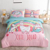 🦄 enchanting roscloud kids unicorn twin/full comforter sets: vibrant rainbow mermaid girls pink bedding sets with alpaca cat cloud diamond flower stars design - includes quilt set bedspread - 72x86 inch (comforter & 2 pillowcases) logo