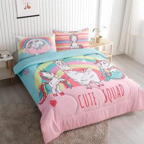 img 3 attached to 🦄 Enchanting Roscloud Kids Unicorn Twin/Full Comforter Sets: Vibrant Rainbow Mermaid Girls Pink Bedding Sets with Alpaca Cat Cloud Diamond Flower Stars Design - Includes Quilt Set Bedspread - 72x86 Inch (Comforter & 2 Pillowcases)