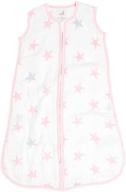 aden + anais essentials classic sleeping bag, 100% cotton muslin wearable baby blanket, medium size, ages 6-12 months, doll design with stars logo