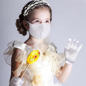 img 3 attached to 🧤 Vicpen First Holy Communion Satin Princess Gloves, Lace Dustproof Face Mask, and Pearl Headband Floral Hair Accessory Set