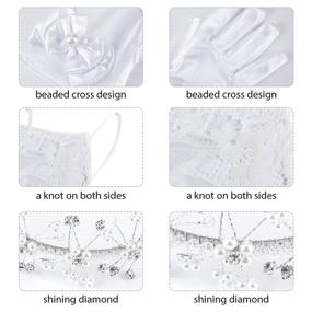 img 1 attached to 🧤 Vicpen First Holy Communion Satin Princess Gloves, Lace Dustproof Face Mask, and Pearl Headband Floral Hair Accessory Set