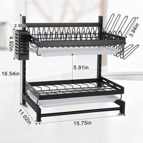 img 3 attached to InPoTo 2-Tier Stainless Steel Large Dish Drying Rack and Drainboard Set with Utensil Holder, Cup Holder, and Dish Drainer for Kitchen Countertop