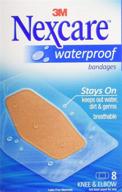 🏊 nexcare waterproof stays on bandage, knee and elbow - 8 bandages per box (4 pack): durable waterproof protection for active lifestyles! logo