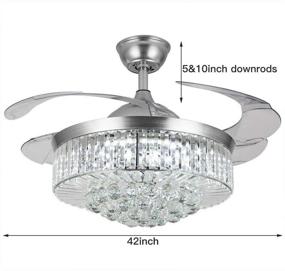 img 2 attached to 🌟 Panghuhu88 42-Inch Modern Crystal Ceiling Fan Chandelier Light with Invisible Design, Remote Control & 4 Retractable ABS Blades for Bedroom, Living Room, and Dining Room Decoration - Silver