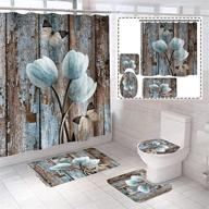 🌷 vintage wooden floral tulip flower bathroom sets: shower curtains, rugs, and accessories with non-slip rugs, toilet lid cover, and bath mat logo