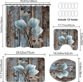 img 2 attached to 🌷 Vintage Wooden Floral Tulip Flower Bathroom Sets: Shower Curtains, Rugs, and Accessories with Non-Slip Rugs, Toilet Lid Cover, and Bath Mat