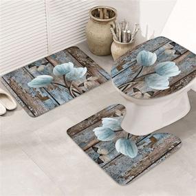 img 1 attached to 🌷 Vintage Wooden Floral Tulip Flower Bathroom Sets: Shower Curtains, Rugs, and Accessories with Non-Slip Rugs, Toilet Lid Cover, and Bath Mat