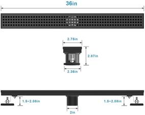 img 2 attached to 🚿 WEBANG 36 Inch Rectangular Shower Floor Drain: Quadrato Pattern, Food-Grade SUS 304 Stainless Steel, Matte Black Finish, Watermark & CUPC Certified, includes Accessories"