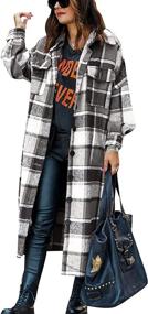img 4 attached to HangNiFang Oversized Flannel Shacket 0488 BlackWhite M Women's Clothing