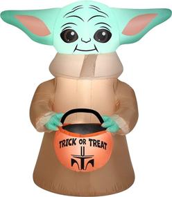 img 1 attached to 🎃 The Mandalorian Halloween Air Blown Inflatable - The Child with Treat Bucket - Star Wars