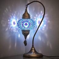 🔵 tiffany style turkish moroccan handmade colorful mosaic lampshade, blue, 19" swan neck table desk bedside night light логотип