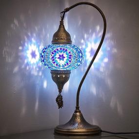 img 4 attached to 🔵 Tiffany Style Turkish Moroccan Handmade Colorful Mosaic Lampshade, Blue, 19" Swan Neck Table Desk Bedside Night Light