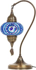 img 3 attached to 🔵 Tiffany Style Turkish Moroccan Handmade Colorful Mosaic Lampshade, Blue, 19" Swan Neck Table Desk Bedside Night Light