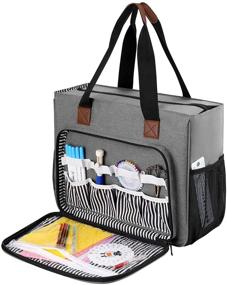 img 4 attached to 👜 Elegant Black Coopay Embroidery Project Carrying Bag – Waterproof Multi-Pocket Storage for Floss, Cross Stitch, and Hoops (No Accessories)