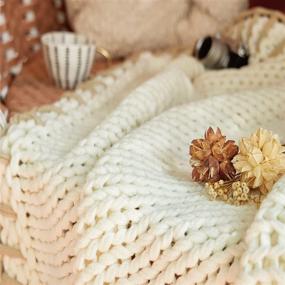 img 3 attached to 🛏️ Bedsure Chunky Knit Blanket - Soft Big Yarn Thick Braided Knot Crochet Cable Rope Handmade Giant Blankets and Throws (White, 50x60)
