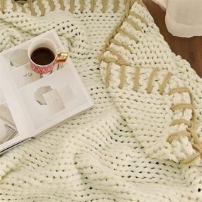 img 1 attached to 🛏️ Bedsure Chunky Knit Blanket - Soft Big Yarn Thick Braided Knot Crochet Cable Rope Handmade Giant Blankets and Throws (White, 50x60)