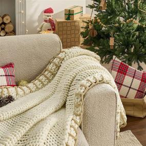 img 2 attached to 🛏️ Bedsure Chunky Knit Blanket - Soft Big Yarn Thick Braided Knot Crochet Cable Rope Handmade Giant Blankets and Throws (White, 50x60)