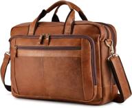 👜 baigio men's tan leather 17-inch laptop business briefcase shoulder tote bag portfolio satchel lawyers briefcases for men - improved seo logo