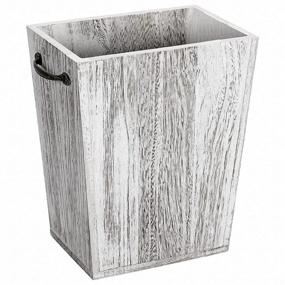 img 4 attached to Rustic Brown Wood Trash Can by LIANTRAL - Farmhouse Style Wastebasket Bin with Retro Metal Handles Design for Bathroom, Office, Bedroom, Living Room