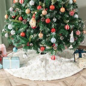 img 1 attached to 🎄 Atiming White Plush Christmas Tree Skirt: Elegant Snow White Fur with Gold Sequin Snowflake Accent - 35 inches, Ideal for Christmas New Year Decorations